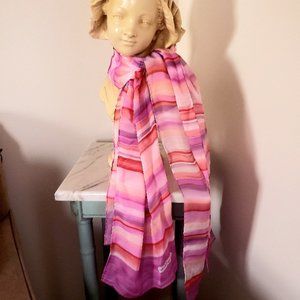 Salvatore Ferragamo 100% Silk Pink Striped Scarf